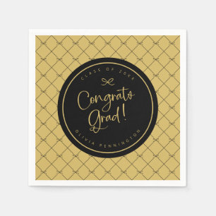 Serviette En Papier Black Gold Bows Congrats Grad Grad Graduation Part