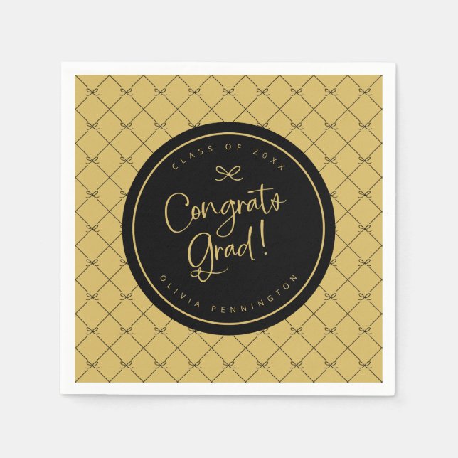 Serviette En Papier Black Gold Bows Congrats Grad Grad Graduation Part (Devant)