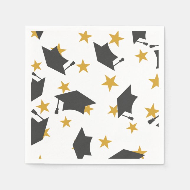 Serviette En Papier Black Gold Caps Stars Motif (Devant)