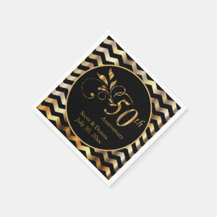 Serviette En Papier Black & Gold Chevron 50e anniversaire de Mariage