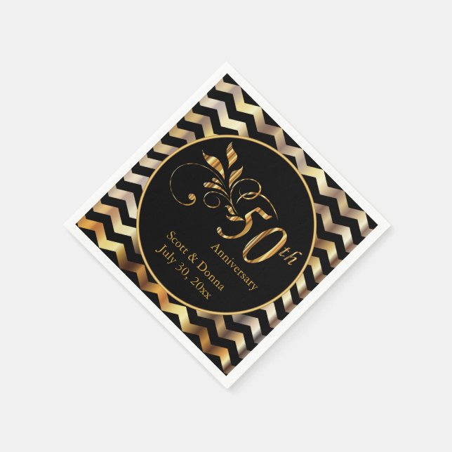 Serviette En Papier Black & Gold Chevron 50e anniversaire de Mariage (Coin)