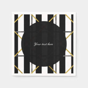 Serviette En Papier Black & Gold Chic Glam Géométrique Fête