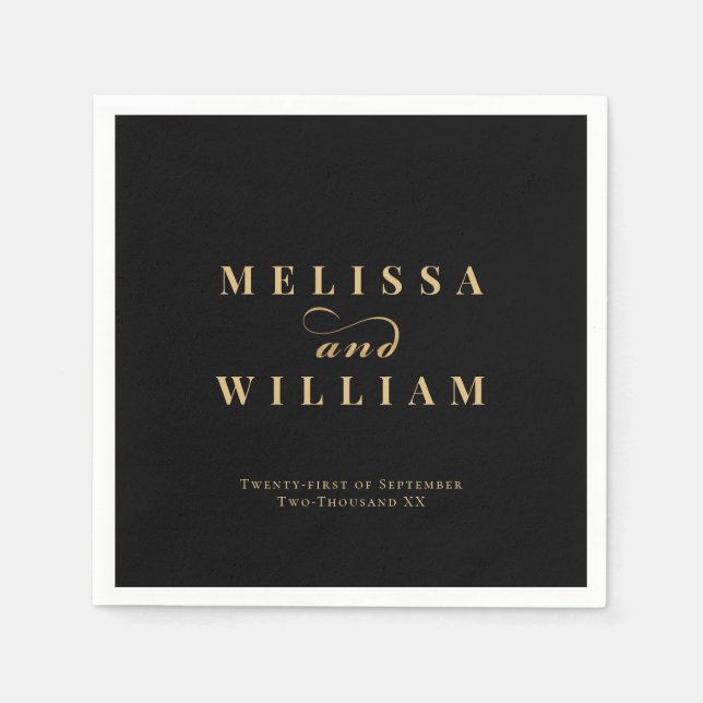 Serviette En Papier Black Gold Elegant Mariée et Mariage de chambre (Devant)