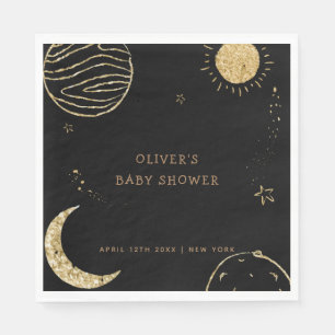 Serviette En Papier Black Gold Galaxy Lune Star Baby shower garçon
