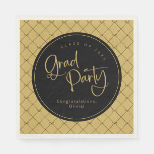 Serviette En Papier Black Gold Géométrique Bow Motif Grad Party