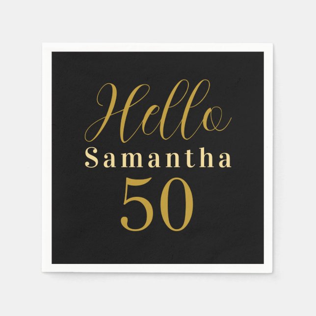 Serviette En Papier Black Gold Hello 50 Personalized 50th Birthday (Devant)