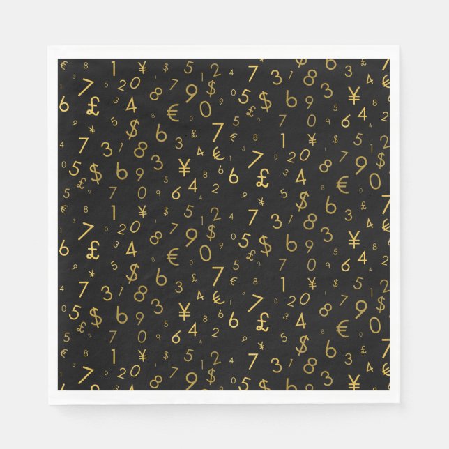 Serviette En Papier Black Gold Luxury Numéros Devise Symboles Motif (Devant)