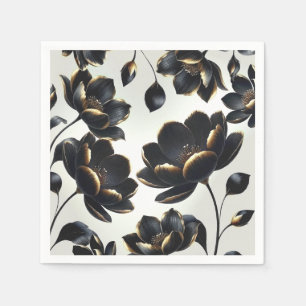 Serviette En Papier Black & Gold Moderne Lune Céleste Étoiles Mariage