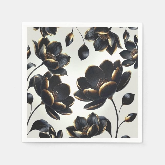 Serviette En Papier Black & Gold Moderne Lune Céleste Étoiles Mariage (Devant)