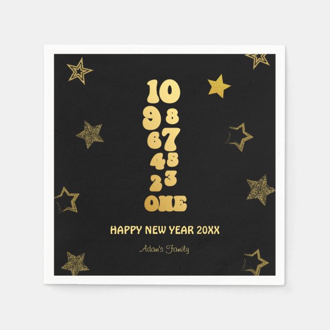 Serviette En Papier Black Gold New Years Eve (Devant)