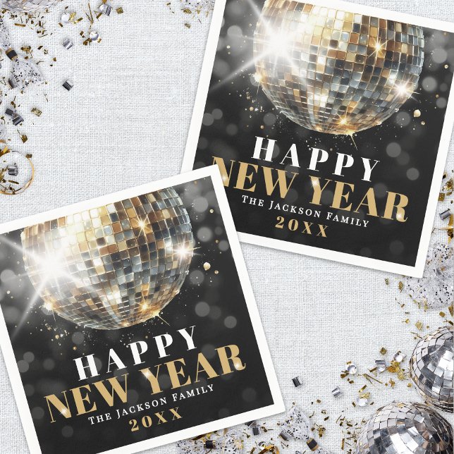 Serviette En Papier Black Gold New Years Party (Black Gold New Year's Eve Party Napkins)