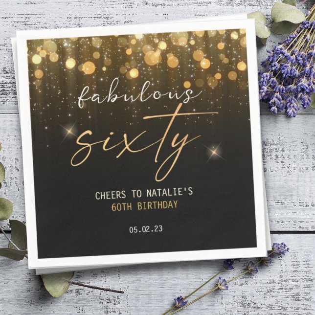 Serviette En Papier Black Gold Parties scintillant Sparkle Glam 60e an (Créateur téléchargé)