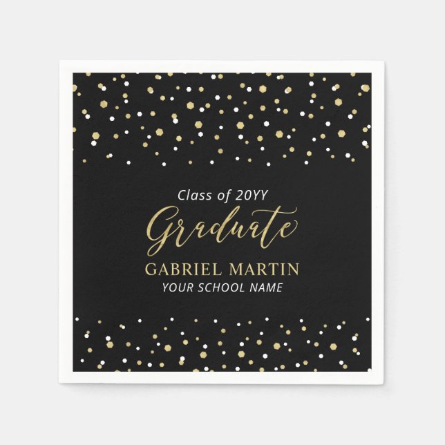 Serviette En Papier Black & Gold School Graduation Party (Devant)