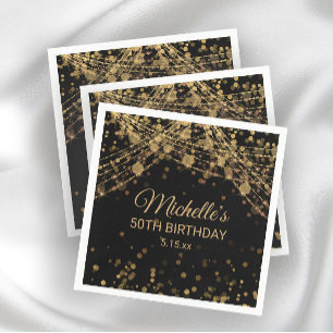 Serviette En Papier Black Gold String Lumières Parties scintillant Adu