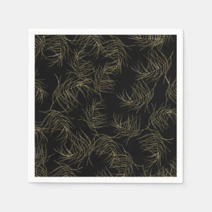 Serviette En Papier Black & Gold Tropical Glam Feuille Chic Mariage