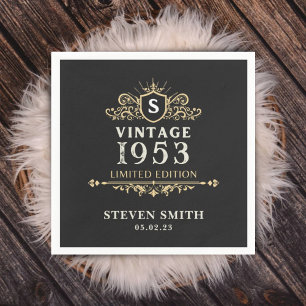 Serviette En Papier Black Gold Vintage Custom Année 1953 70e anniversa