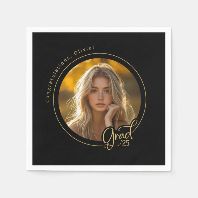 Serviette En Papier Black Gold Yellow Photo Party (Devant)