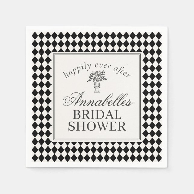 Serviette En Papier Black Harlequin Checkered Bridal Shower (Devant)