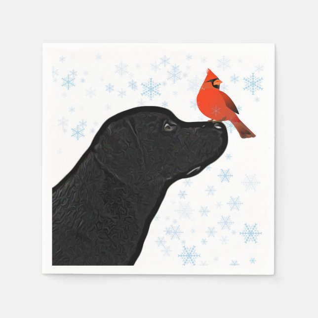 Serviette En Papier Black Lab Cardinal de Noël - adorable chien du Lab (Devant)