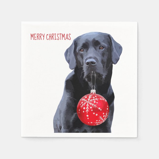 Serviette En Papier Black Lab Joyeux Noël - adorable chien du Labrador (Devant)