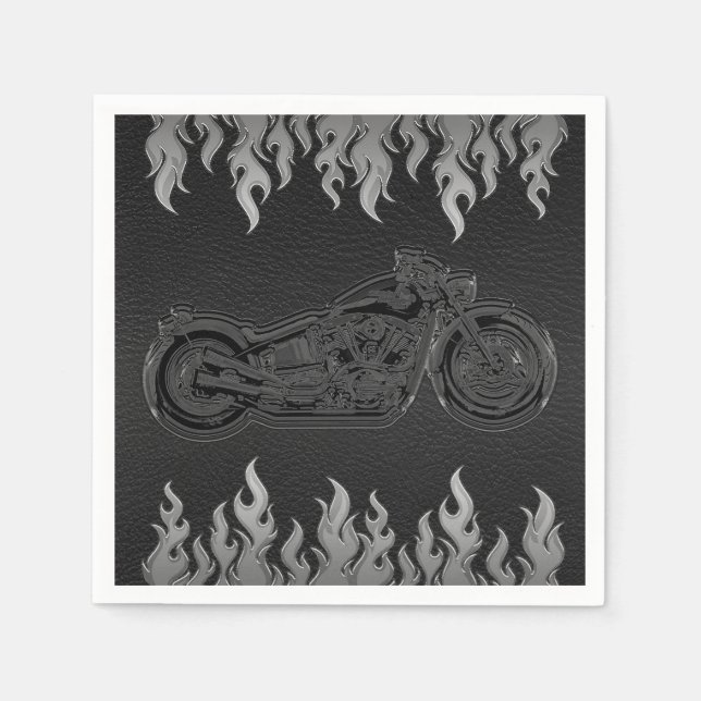 Serviette En Papier Black Leather Silver Chrome Motorcycle Party (Devant)