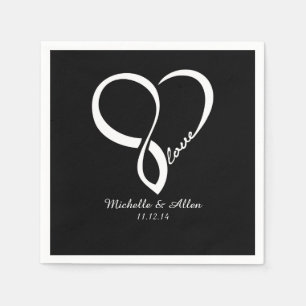 Serviette En Papier Black Love Coeur Mariage Party Papier ensemble de