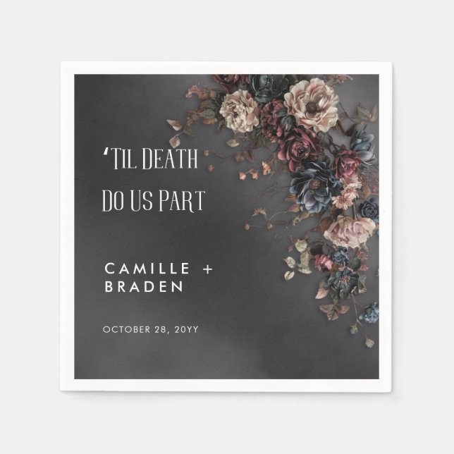 Serviette En Papier Black Moody Gothic Flowers & Mist Mariage (Devant)