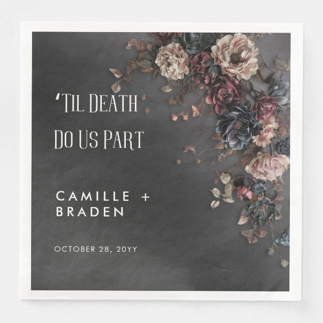 Serviette En Papier Black Moody Gothic Flowers & Mist Mariage (Devant)
