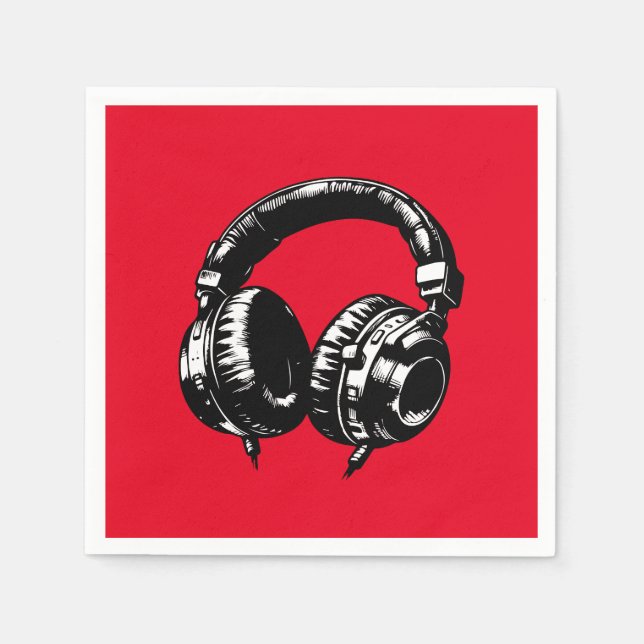Serviette En Papier Black Music Headphones Dance DJ Anniversaire (Devant)