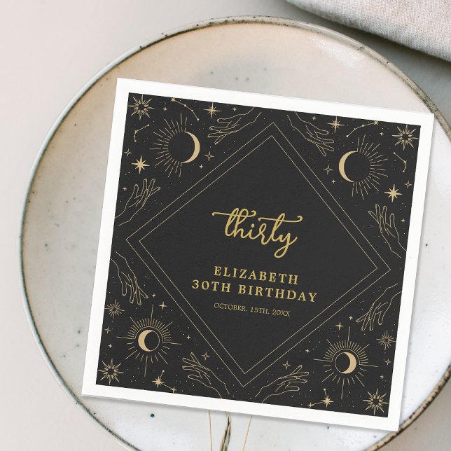 Serviette En Papier Black Mystic Horoscope Moon 30e anniversaire (Black Mystic Horoscope Moon 30th Birthday Napkins)