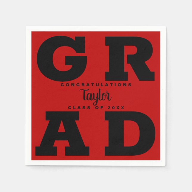 Serviette En Papier Black on Scarlet Red Graduation Party (Devant)
