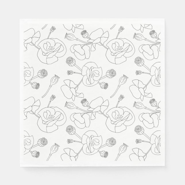 Serviette En Papier Black on White Poppies (Devant)
