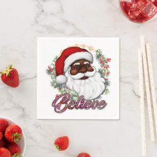 Serviette En Papier Black Père Noël Believe Melanin Man Christmas Chev