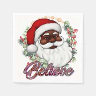Serviette En Papier Black Père Noël Believe Melanin Man Christmas Chev