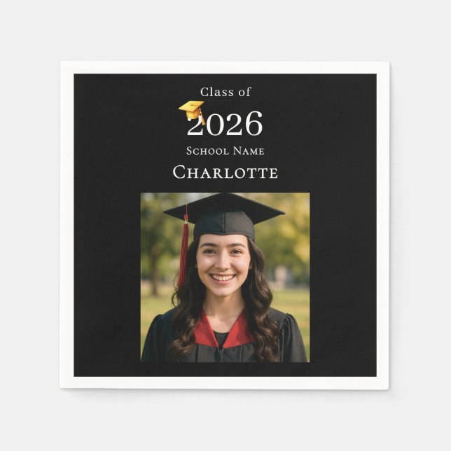 Serviette En Papier Black photo modern Graduation Party (Devant)