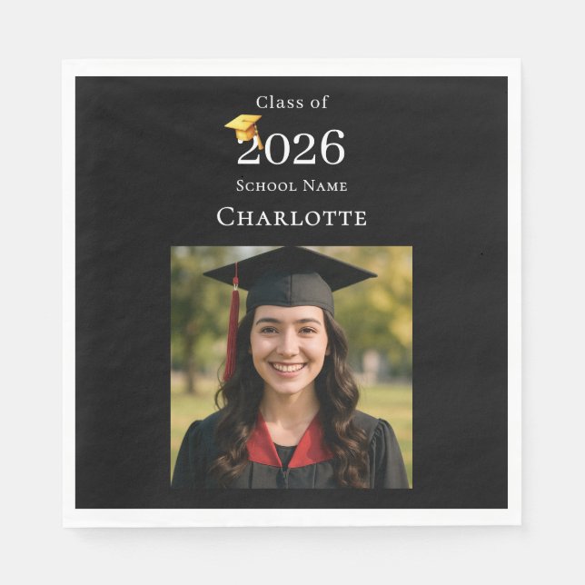 Serviette En Papier Black photo modern Graduation Party luncheon (Devant)