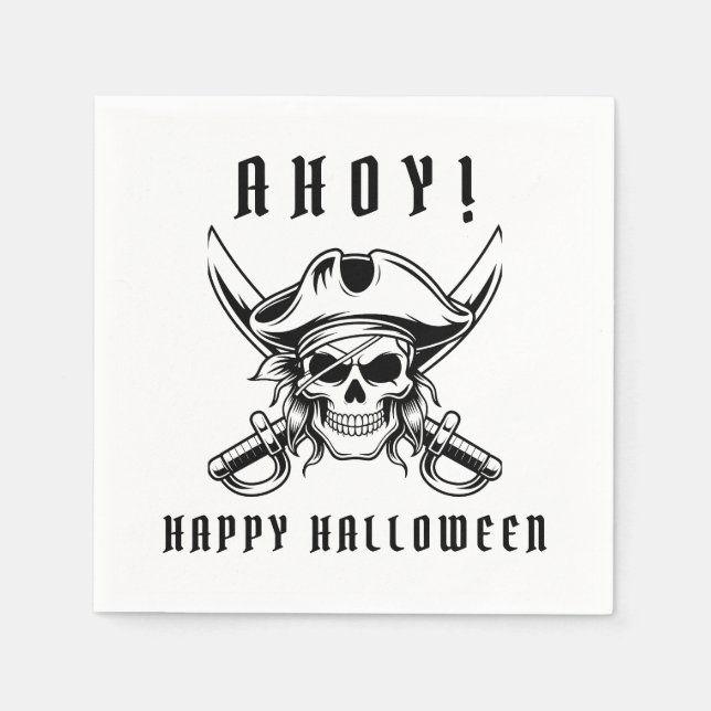 Serviette En Papier Black Pirate Skull Halloween Party  (Devant)
