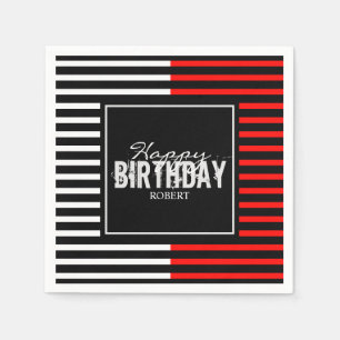 Serviette En Papier Black & Red Joyeux anniversaire
