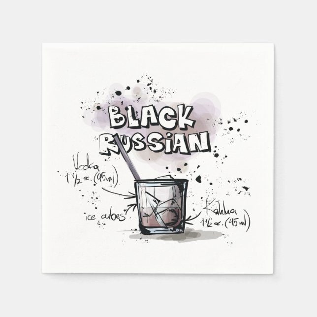 Serviette En Papier Black Russe Drink Recette Cocktail Napkin (Devant)