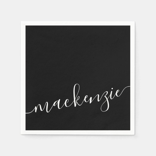 Serviette En Papier Black Script Modern Personnalisé Nom Party (Devant)