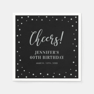 Serviette En Papier Black & Silver Confettis Fête d'anniversaire Adu