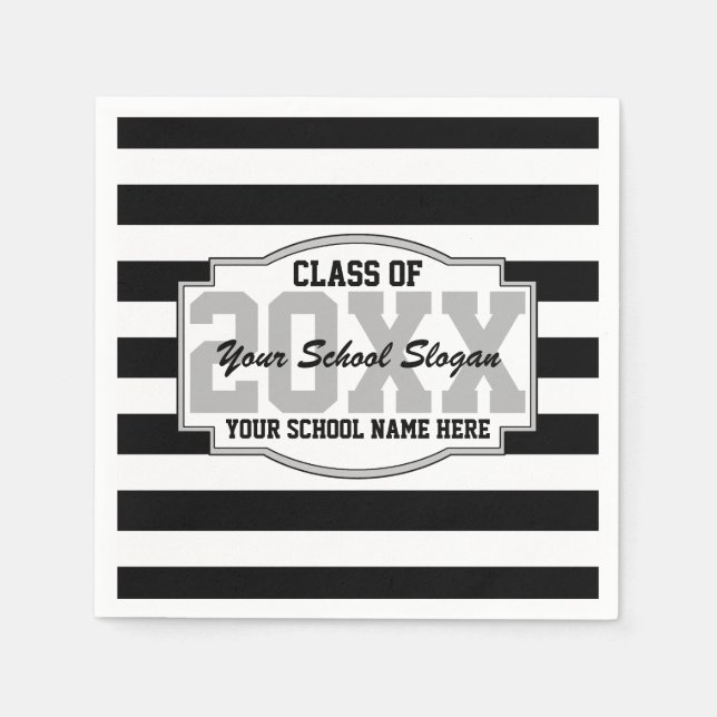 Serviette En Papier Black Stripes Classe de 20XX Graduation Party (Devant)