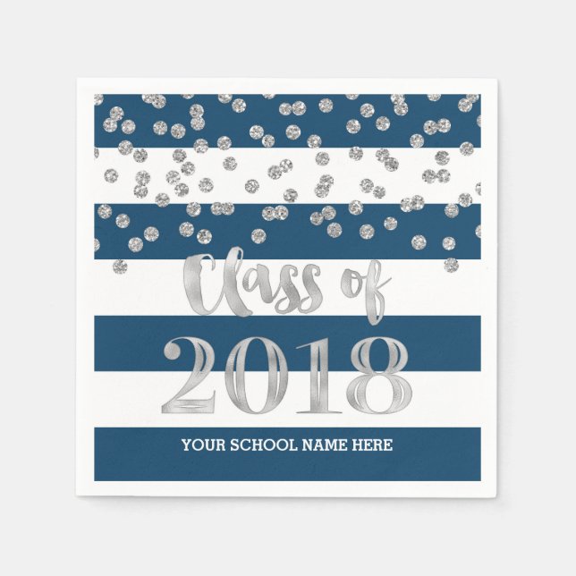 Serviette En Papier Black Stripes Dots d'argent Classe de 2018 Graduat (Devant)