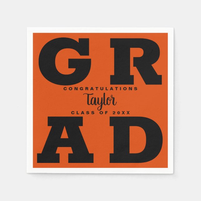 Serviette En Papier Black sur Orange Graduation Party (Devant)