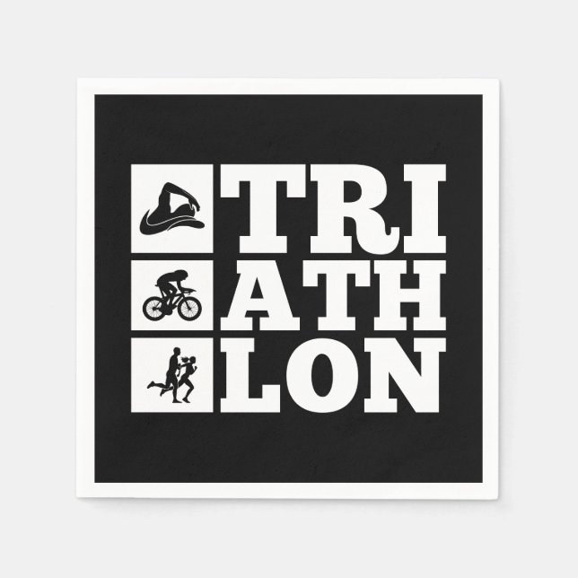 Serviette En Papier Black ・ Triathlon Motivation Party (Devant)