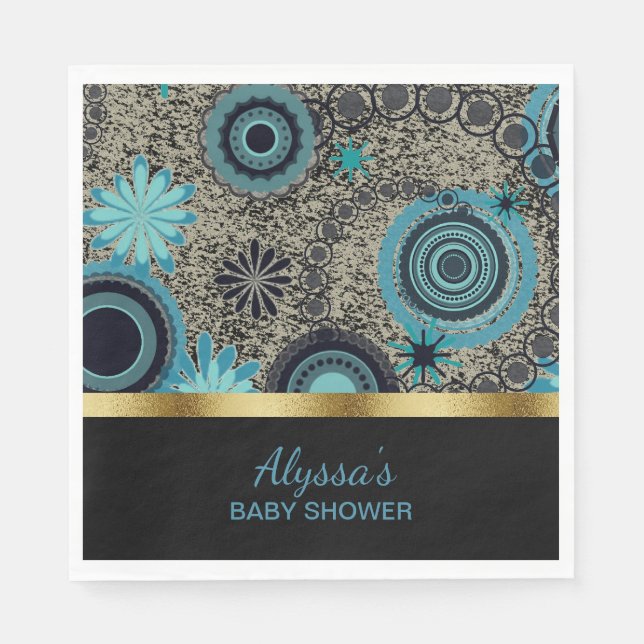 Serviette En Papier Black Turquoise Gold Baby shower personnalisé Napk (Devant)