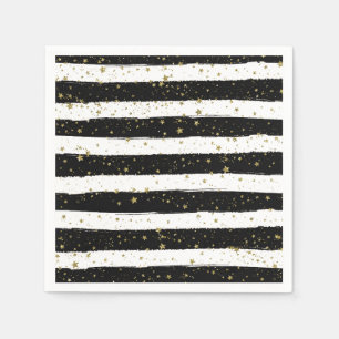 Serviette En Papier Black White Aquarelle rayures Gold Parties scintil