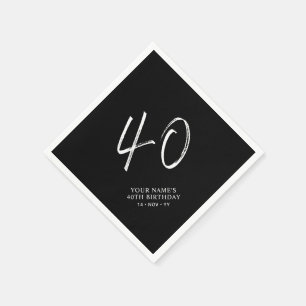 Serviette En Papier Black & White Brush Script Fête d'anniversaire 4