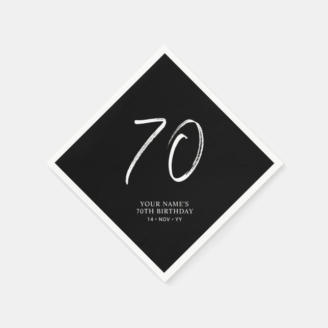 Serviette En Papier Black & White | Brush Script Fête d'anniversaire 7 (Coin)