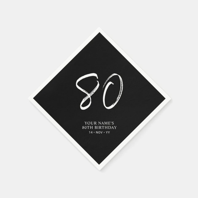 Serviette En Papier Black & White | Brush Script Fête d'anniversaire 8 (Coin)